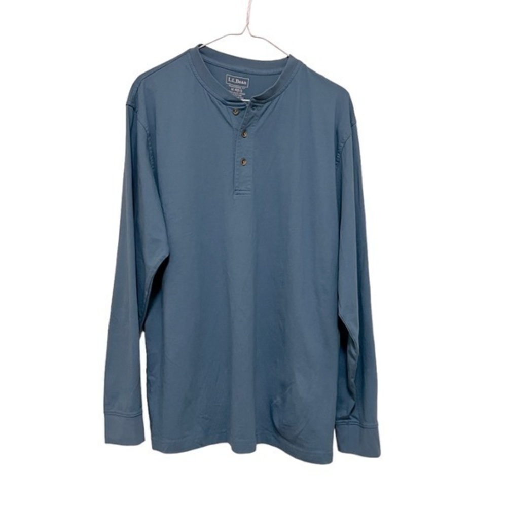 L.L. Bean cornflower blue long sleeved Henley button neck 100% cotton T-shirt